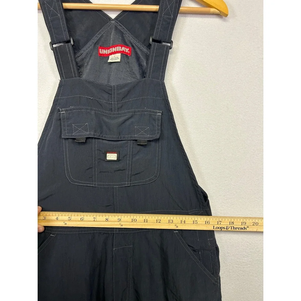 Vintage 90s Streetwear Unionbay Men Large Black Nylon Cargo Utility Bib Overalls